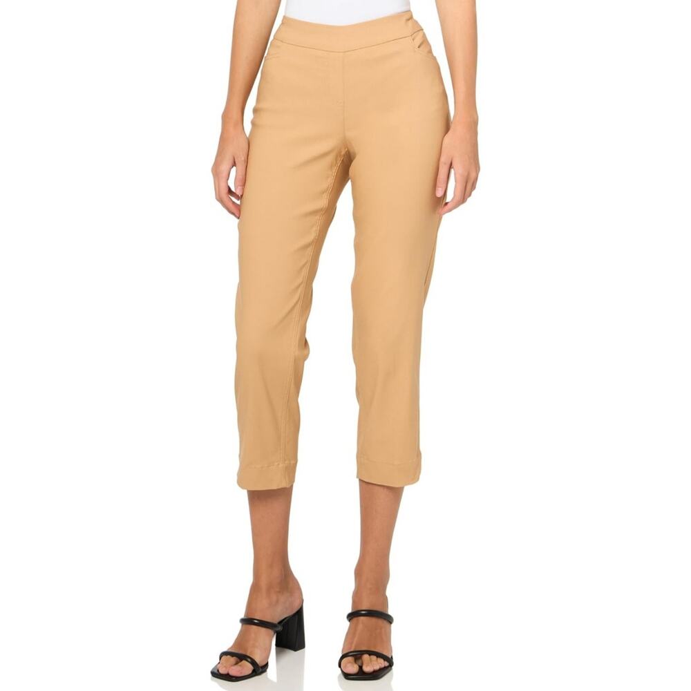 SLIM-SATION Womens Pull on Solid Fine Line Petite Twill Crop Camel Size 12P